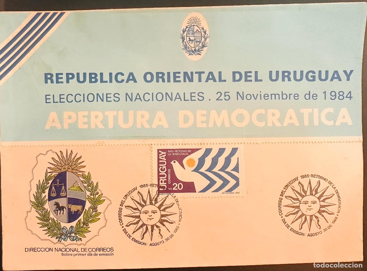 Sellos: CMI) 1985. URUGUAY. PEACE DOVE ILLUSTRATION AND A GEOMETRIC SUN FROM ELECCIONES NACIONALES RETORNO D
