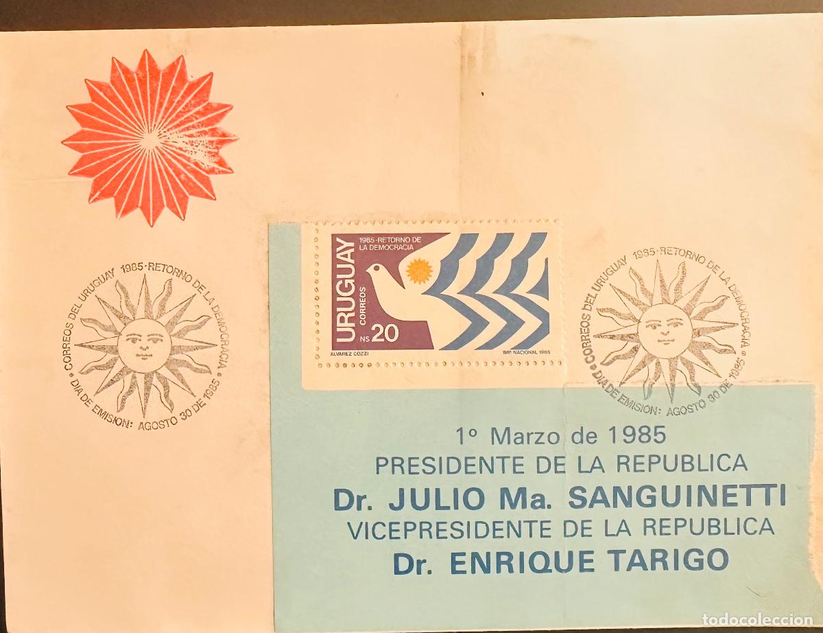 Sellos: CMI) 1985. URUGUAY. PEACE DOVE ILLUSTRATION AND A GEOMETRIC SUN FROM ELECCIONES NACIONALES RETORNO D