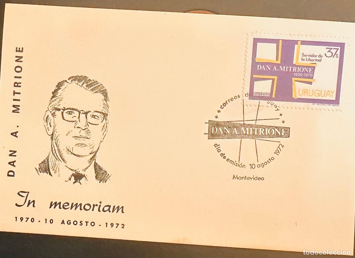 Sellos: CMI) 1972. URUGUAY. DAN A. MITRIONE PURPLE-FRAMED PORTRAIT WITH SERVIDOR DE LA LIBERTAD 1920-1970 CA