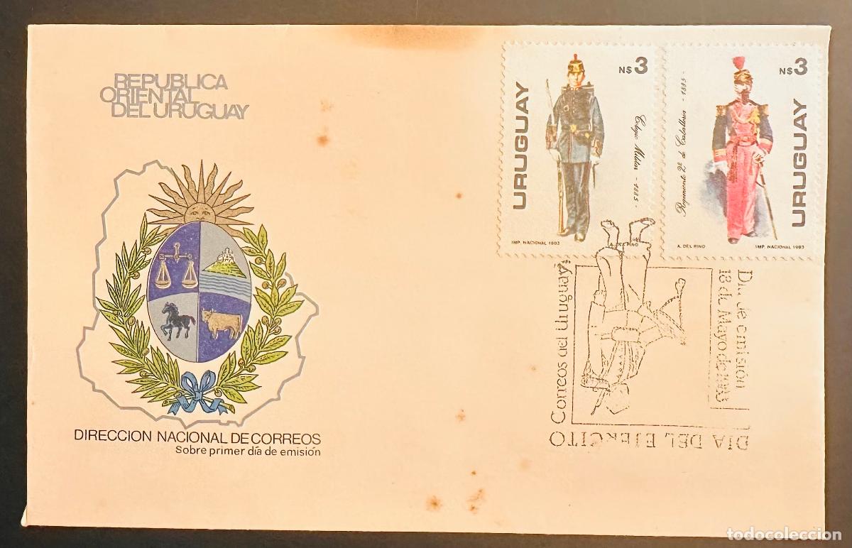 Sellos: CMI) 1983. URUGUAY. TWO-STAMP COMPENDIUM FEATURING MILITARY UNIFORMS ILLUSTRATIONS FROM COLEGIO MILI
