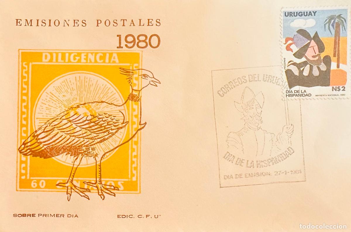 Timbres: CMI) 1980. URUGUAY. HISTORICAL CONQUISTADOR ILLUSTRATION WITH FLAG FROM DIA DE LA HISPANIDAD ISSUE.