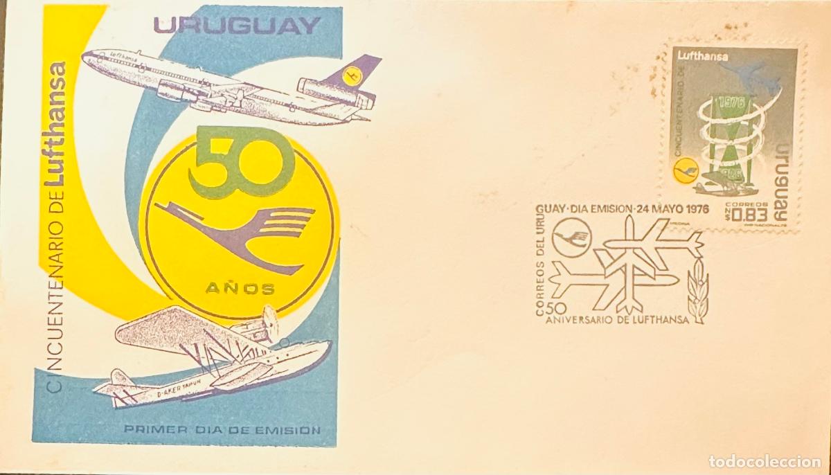 Sellos: CMI) 1976. URUGUAY. AIRCRAFTS ILLUSTRATION IN FULL FLIGHT FROM CINCUENTENARIO DE LUFTHANSA SERIES. F