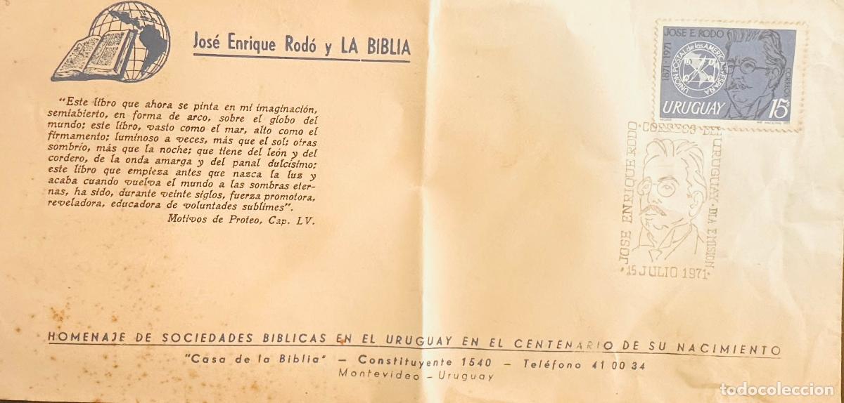 Sellos: CMI) 1971. URUGUAY. JOS&Eacute; ENRIQUE ROD&Oacute; PORTRAIT FEATURING AN OPEN BOOK OVER WORLD MAP FROM JOS&Eacute; ENRIQ