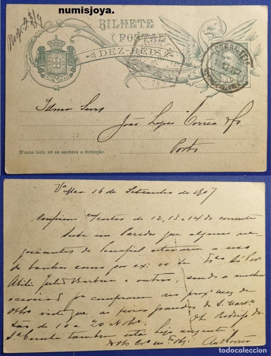 Sellos: Portugal lote de 3 ENTEROS POSTAL BILHETE escritos a&ntilde;os 1903, 1907, 1912. Circulados con sellos.