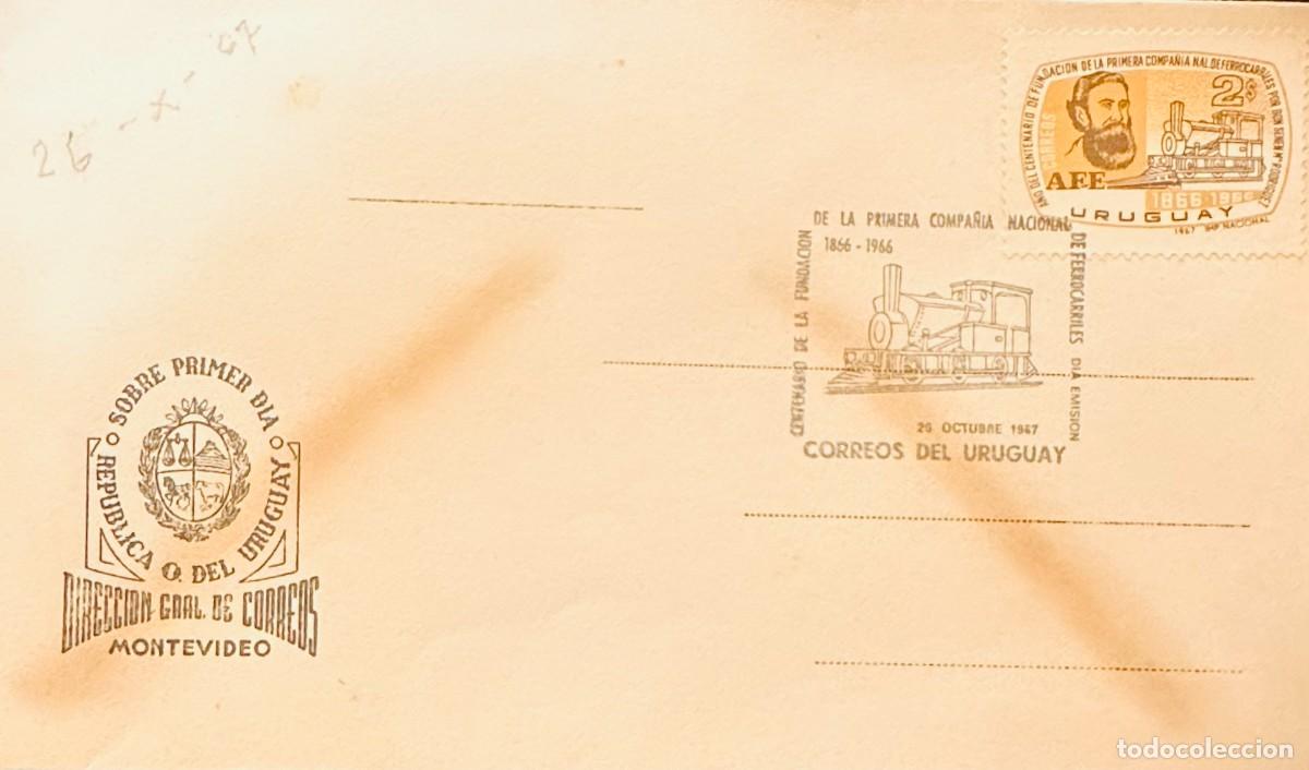 Timbres: CMI) 1967. URUGUAY. HISTORICAL CHARACTER PORTRAIT AND LOCOMOTIVE MACHINERY ORANGE-TONED STAMP FROM C