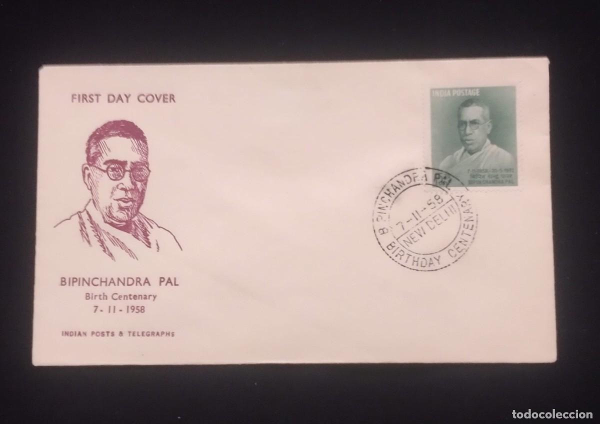 Sellos: TS) 1958 INDIA,FDC, WITH THE CENTENARY OF THE BIRTH OF NATIONALIST LEADER BIPIN CHANDRA PAL.