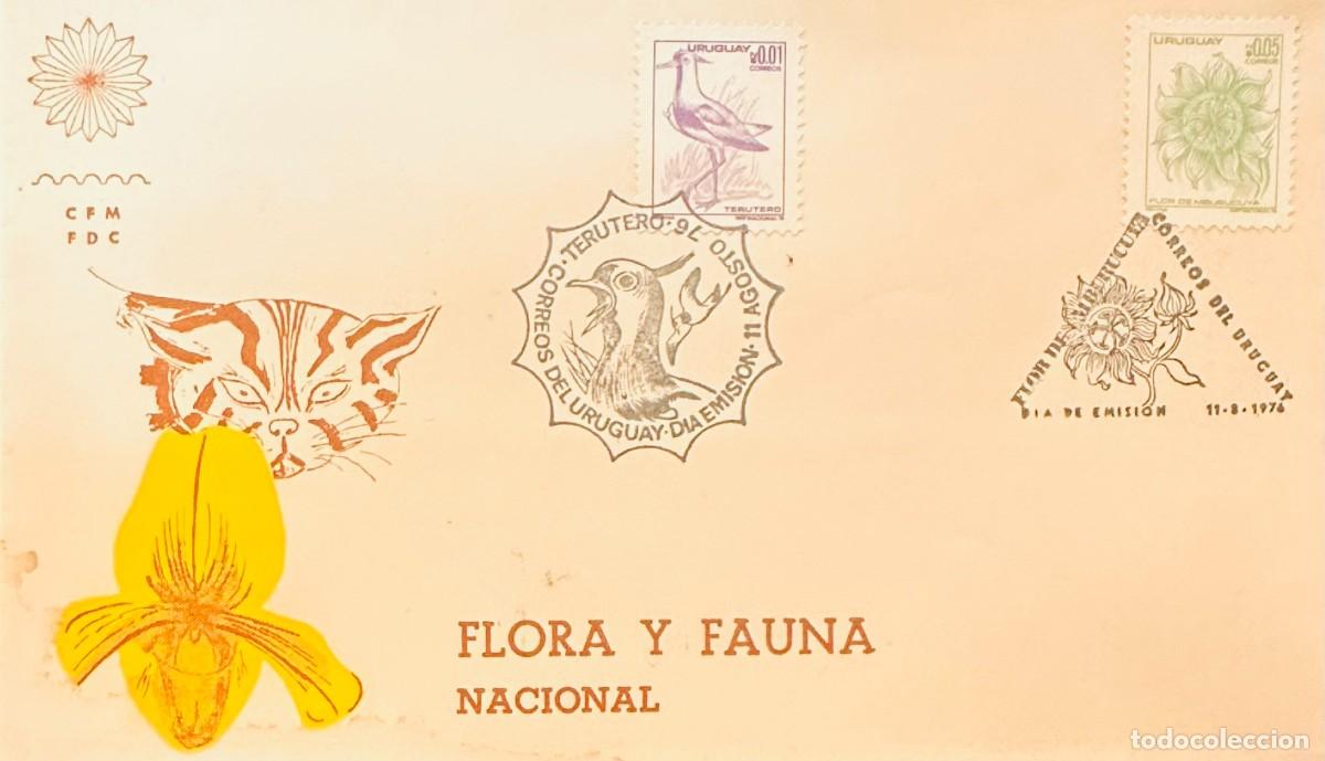 Sellos: CMI) 1976. URUGUAY. TWO-STAMP COMPENDIUM FEATURING A SOUTHERN LAPWING BIRD AND A FLORAL ISSUE FROM F
