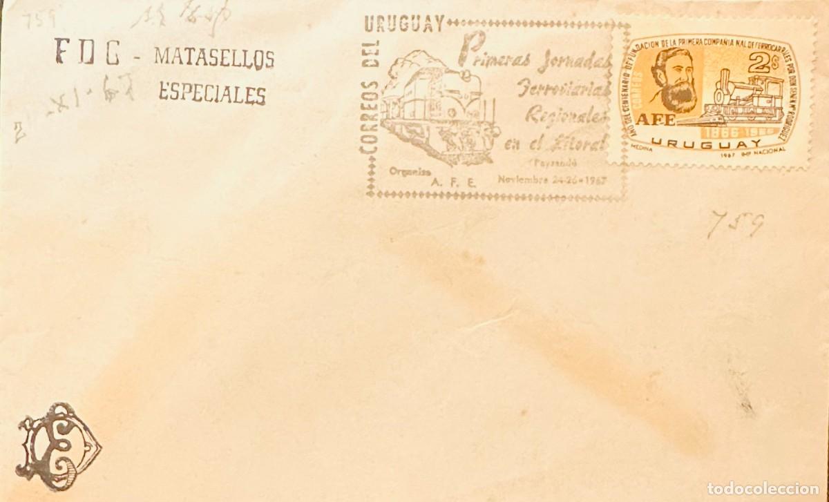 Sellos: CMI) 1967. URUGUAY. HISTORICAL CHARACTER PORTRAIT AND LOCOMOTIVE MACHINERY ORANGE-TONED STAMP FEATUR