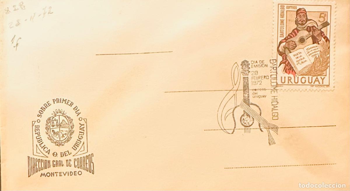 Sellos: CMI) 1972. URUGUAY. BARTOLOM&Eacute; HIDALGO PORTRAIT FEATURING A GUITAR WITH POETA DE LA PATRIA CRUZA CAPT