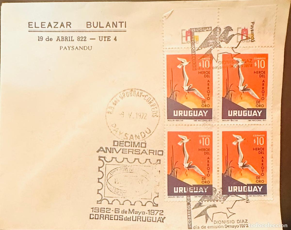 Sellos: CMI) 1972. URUGUAY. FOUR-STAMP BLOCK FROM DIONISIO D&Iacute;AZ H&Eacute;ROE DEL ARROYO DE ORO ISSUE FEATURING BIRD