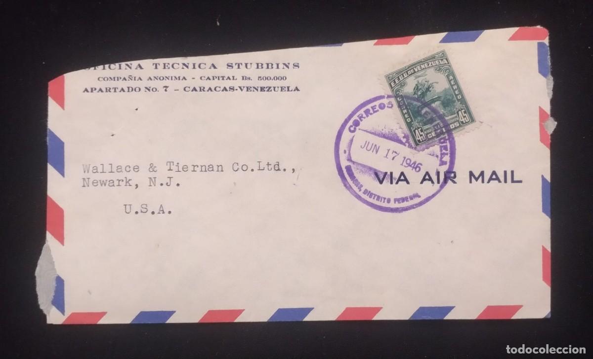 Sellos: TS) 1946 VENEZUELA, COVER SENT FROM THE STUBBINS TECHNICAL OFFICE TO NEW JERSEY, AIRMAIL, WITH THE 1