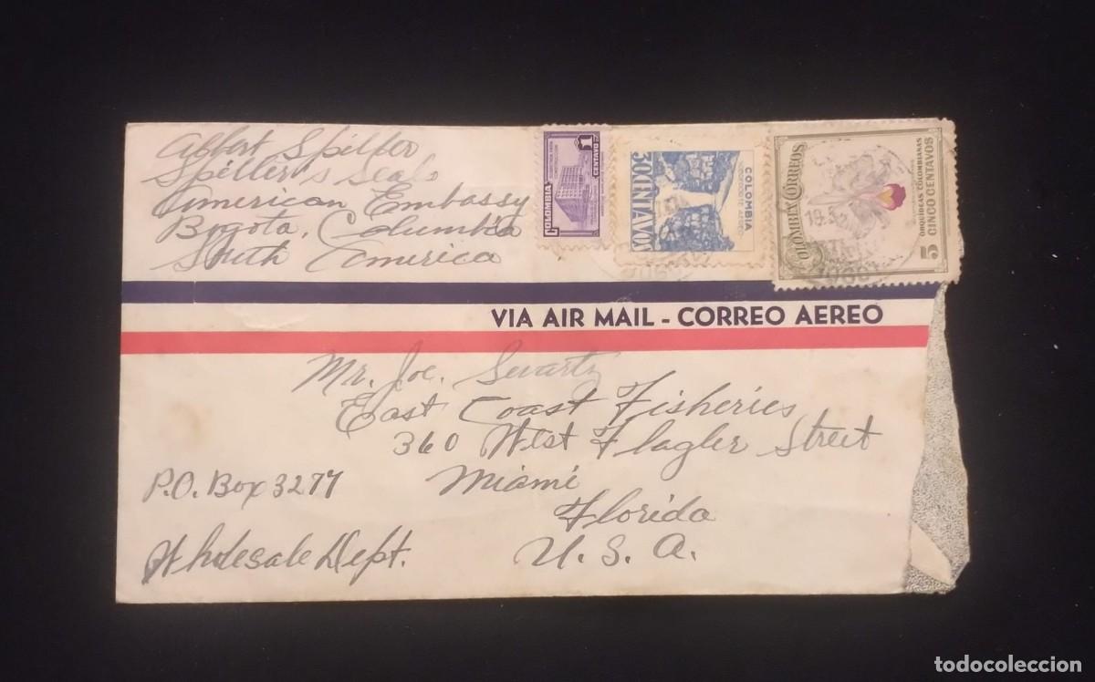 Sellos: TS) 1935 COLOMBIA, AIRMAIL, COVER SENT FROM BOGOT&Aacute; TO MIAMI,WITH THE TEQUENDAMA FALLS, THE COLOMBIAN