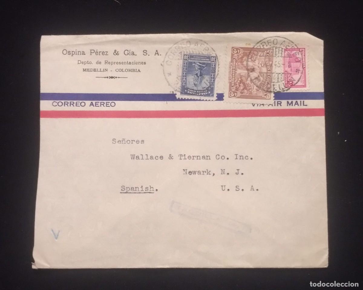 Sellos: TS) CIRCA 1934 COLOMBIA, AIRMAIL, COVER SENT FROM MEDELLIN TO NEW JERSEY,WITH THE COFFEE HARVEST, A