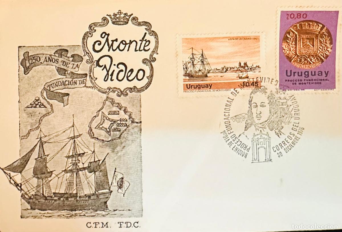 Selos: CMI) 1976. URUGUAY. TWO-STAMP COMPENDIUM FEATURING A HISTORICAL SAILBOAT VESSEL SAILING AND A COLONI