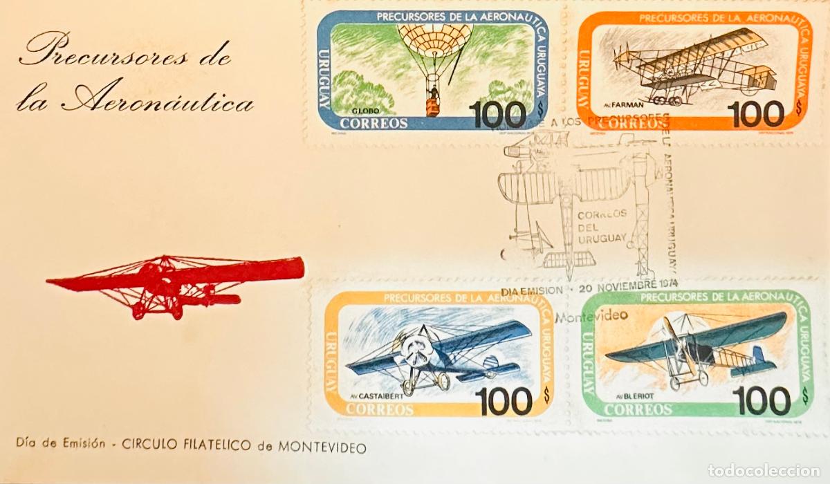 Selos: CMI) 1974. URUGUAY. EXTENSIVE FOUR-STAMP COMPENDIUM FEATURING VINTAGE AIRPLANES AND A HOT AIR BALLOO