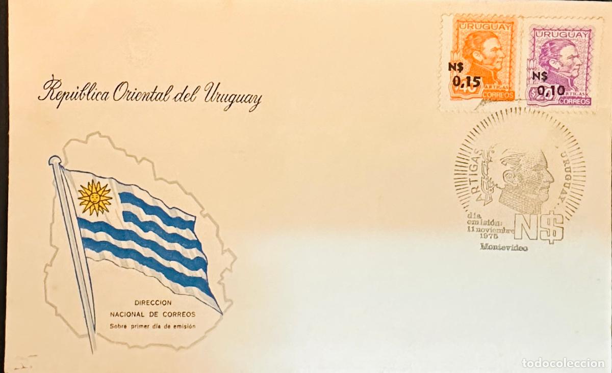 Sellos: CMI) 1975. URUGUAY. TWO-STAMP COMPENDIUM FEATURING JOS&Eacute; ARTIGAS OVAL PORTRAIT IN ORANGE AND PURPLE T