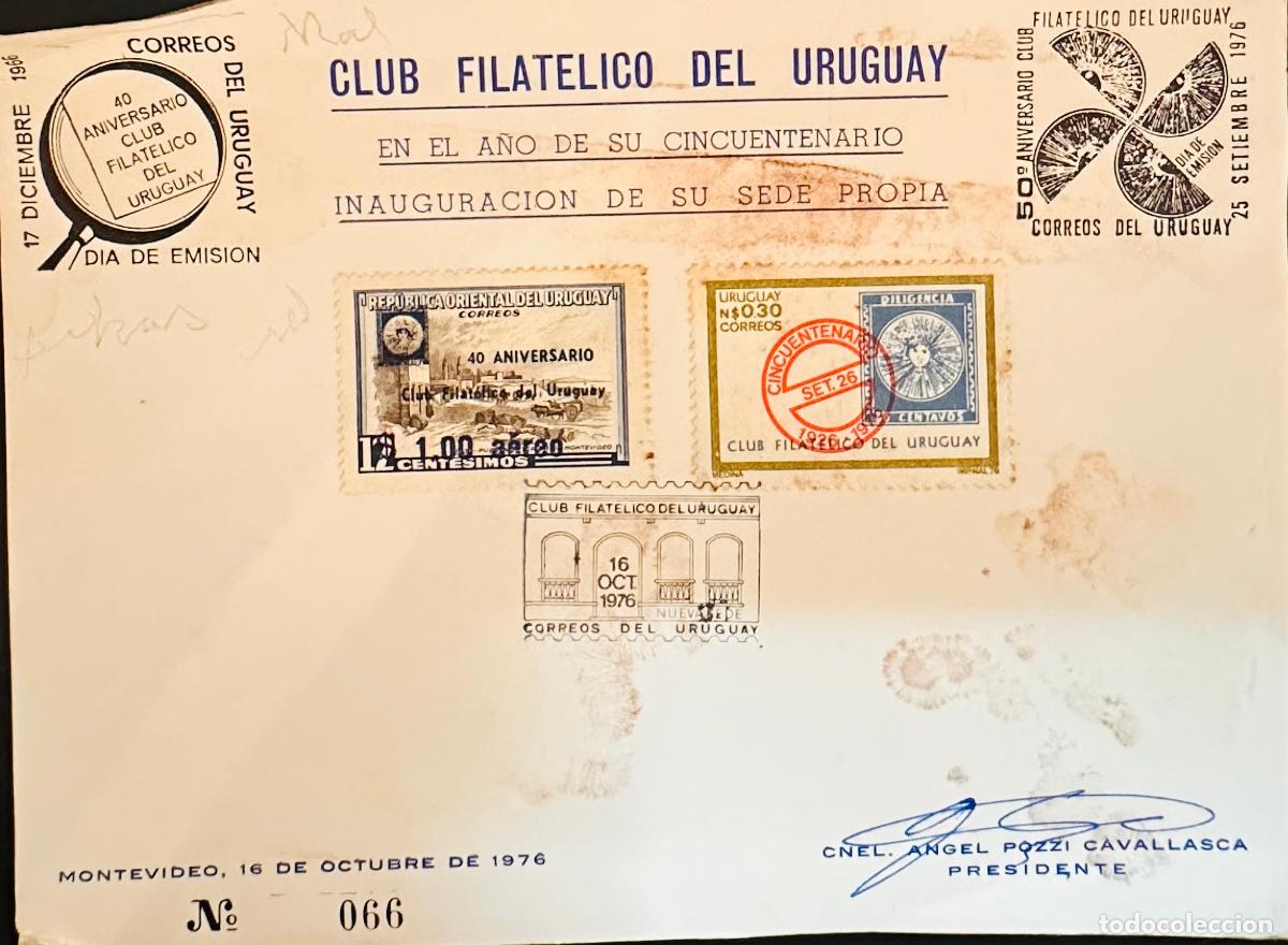 Sellos: CMI) 1976. URUGUAY. TWO-STAMP COMPENDIUM FEATURING CLASSIC PHILATELIC REPRODUCTIONS ASSOCIATED WITH