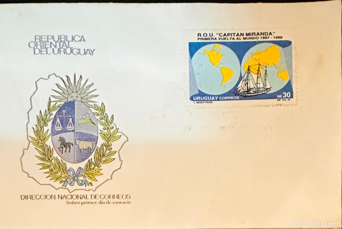 Sellos: CMI) 1987. URUGUAY. AIRMAIL STAMP FEATURING A THREE-MASTED SAILBOAT VESSEL SAILING OVER A WORLD MAP