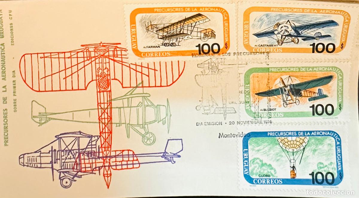 Sellos: CMI) 1974. URUGUAY. FOUR STAMPS AERONAUTICS. COVER WITH AIRPLANES SKETCH DESIGN. FDC. DOMESTIC MAIL.