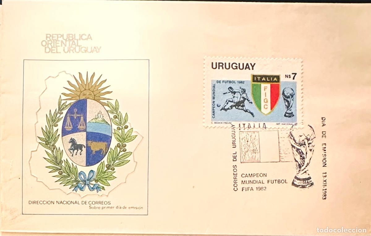 Sellos: CMI) 1983. URUGUAY. STAMP WORLD SOCCER CHAMPION 1982. COVER WITH CUP ENGRAVING. FDC. DOMESTIC MAIL.