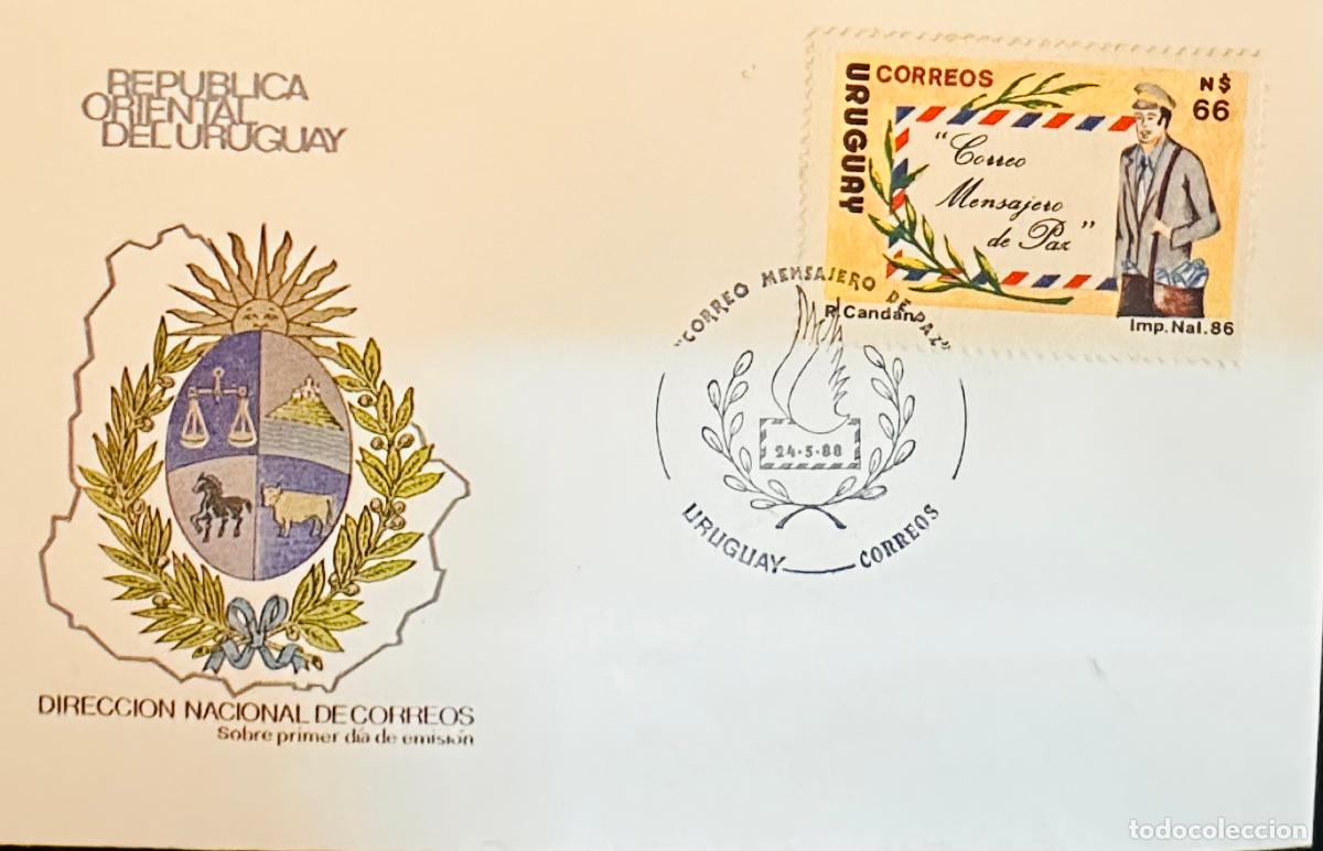 Sellos: CMI) 1988. URUGUAY. STAMP PEACE MESSENGER POST. COVER WITH PRINTED SHIELD DESIGN. FDC. DOMESTIC MAIL