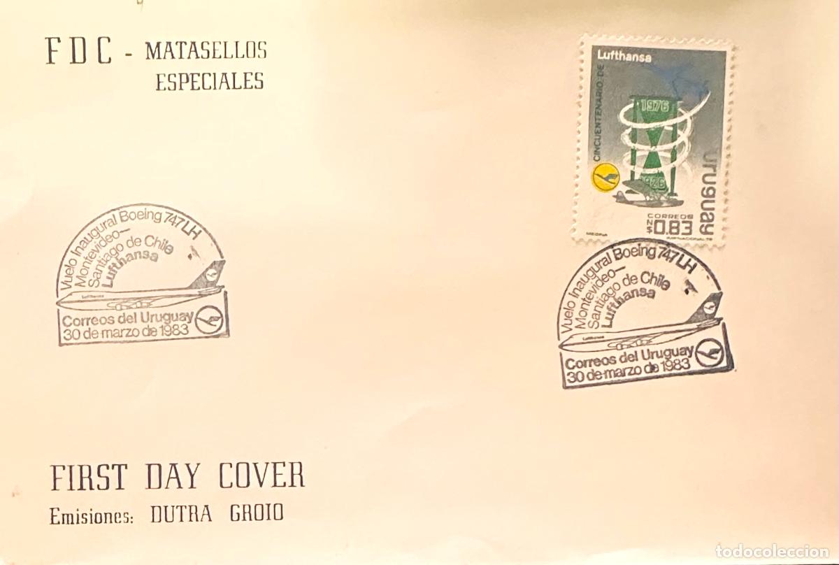 Francobolli: CMI) 1983. URUGUAY. TWO LUFTHANSA MARKS WITH ENGRAVED COMMERCIAL LIGHT PLANE. FDC. DOMESTIC MAIL. XF