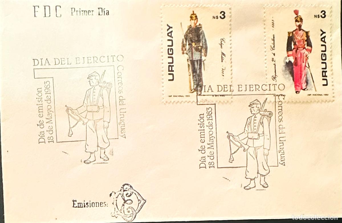 Sellos: CMI) 1983. URUGUAY. TWO STAMPS MILITARY UNIFORMS. COVER WITH ENGRAVED RIDER. FDC. DOMESTIC MAIL. XF