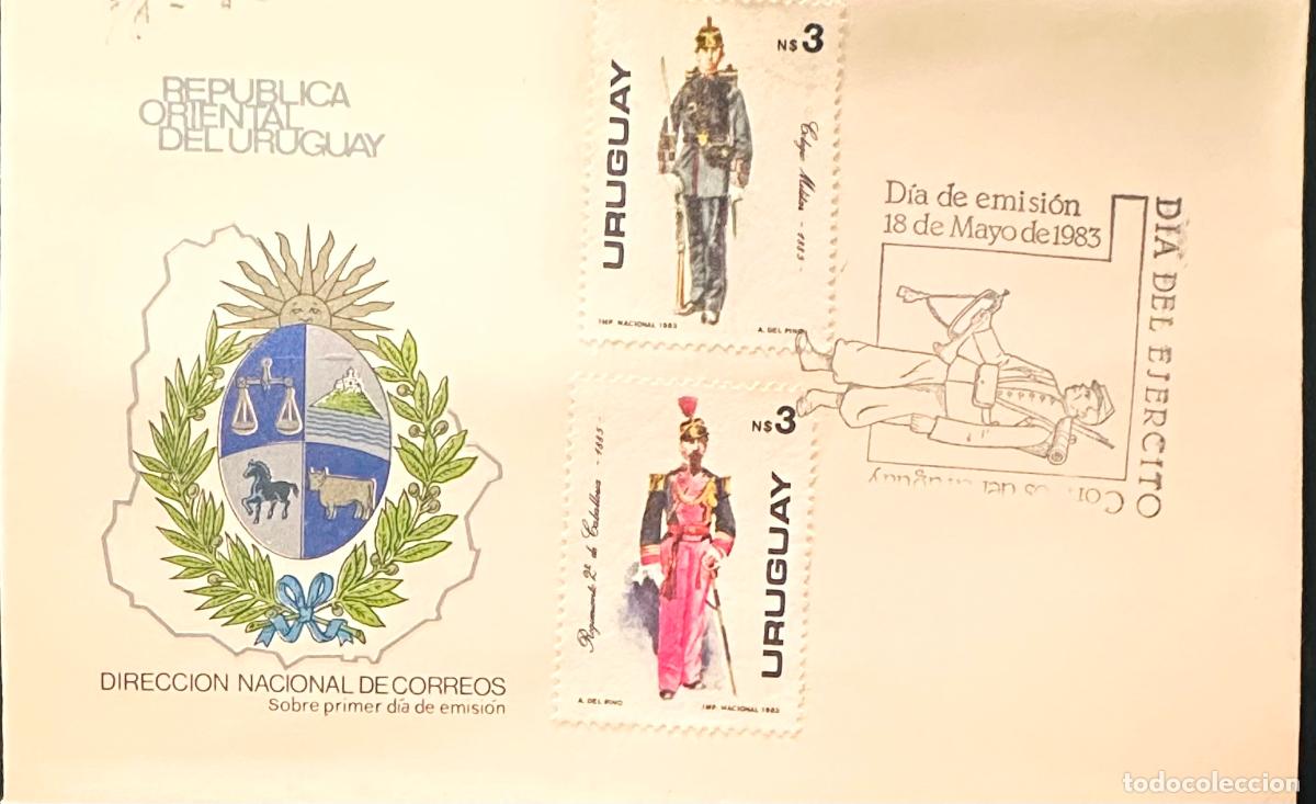 Sellos: CMI) 1983. URUGUAY. TWO STAMPS MILITARY UNIFORMS. COVER WITH ENGRAVED RIDER. FDC. DOMESTIC MAIL. XF