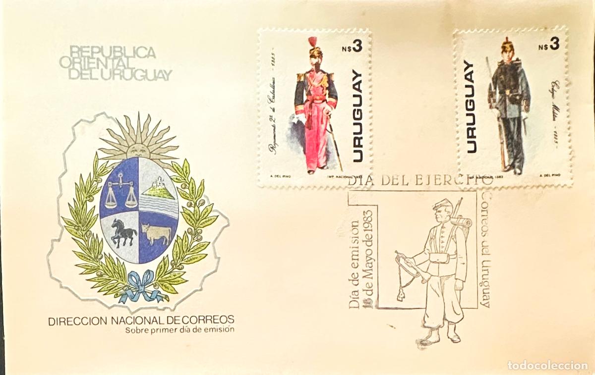 Sellos: CMI) 1983. URUGUAY. TWO STAMPS MILITARY UNIFORMS. COVER WITH ENGRAVED RIDER. FDC. DOMESTIC MAIL. XF