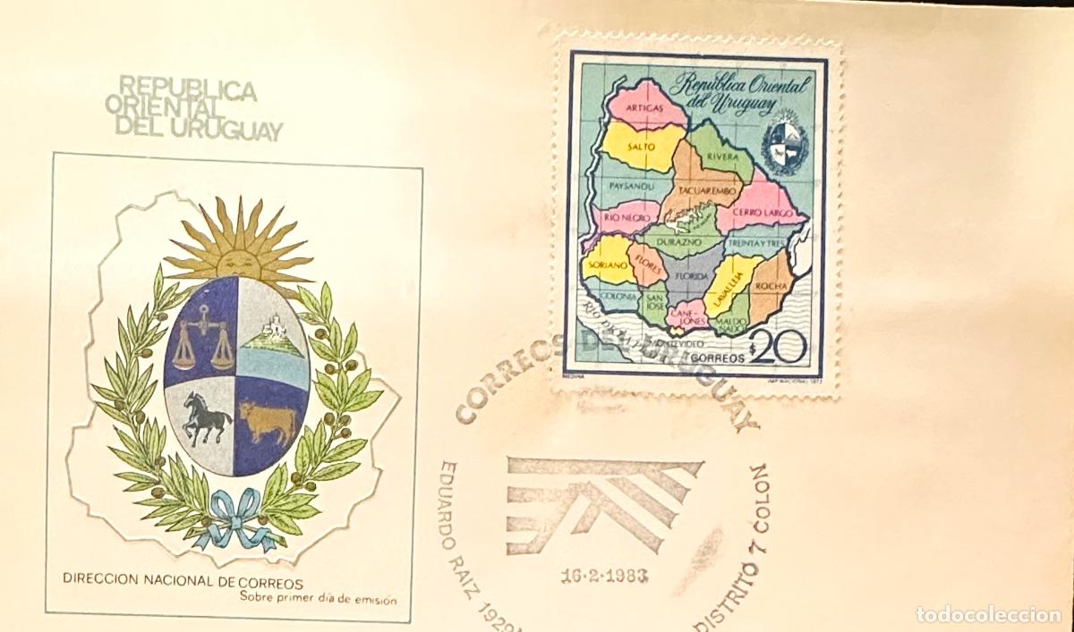 Sellos: CMI) 1983. URUGUAY. STAMP DEPARTMENTS MAP DESIGN. COVER WITH LOGO ENGRAVING. FDC. DOMESTIC MAIL. XF