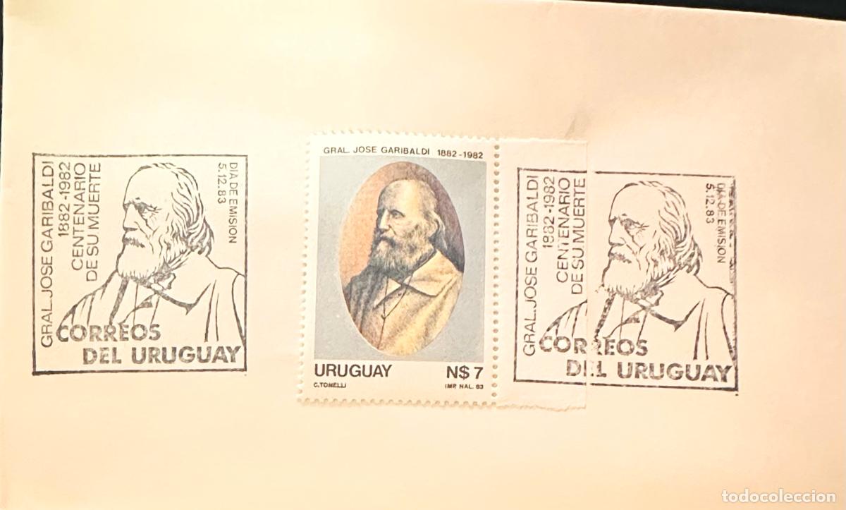 Sellos: CMI) 1983. URUGUAY. STAMP GRAL JOSE GARIBALDI. COVER WITH FACE ENGRAVING. FDC. DOMESTIC MAIL. XF