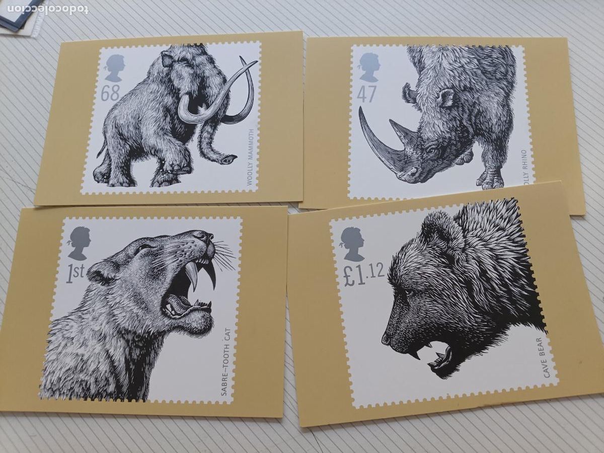 Sellos: Reino Unido, Animales prehist&oacute;ricos. Postales del Royal Mail. 4 enteros