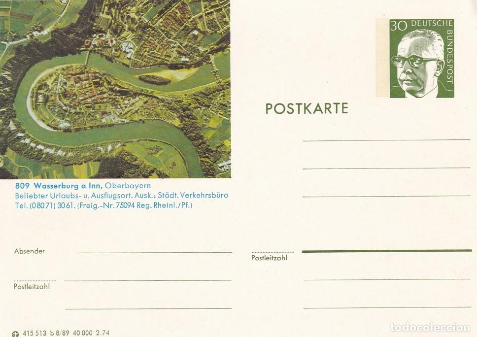 Sellos: Entero postal Alemania 1989 - Vista A&eacute;rea Wasserburg am Inn - Oficina de Turismo Municipal - Vacac..