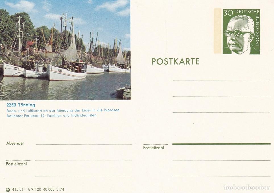 Sellos: Entero postal Alemania - T&ouml;nning - Barcos pesqueros en el Puerto Mar del Norte - Estaci&oacute;n balnearia