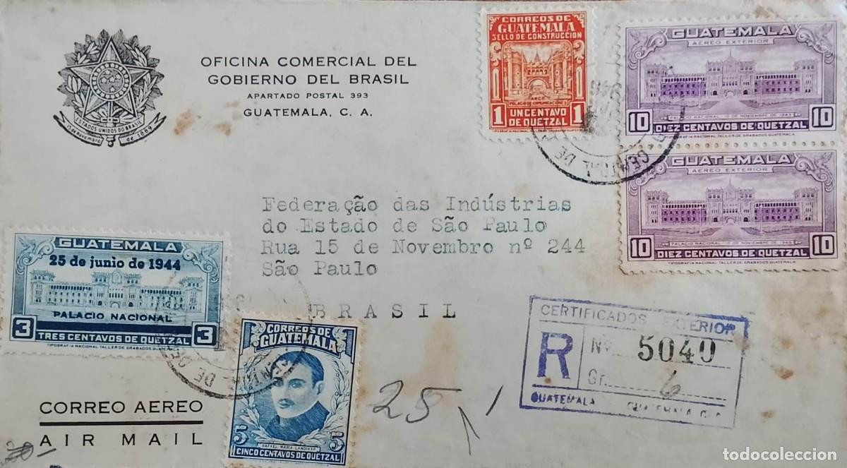 Sellos: TS) 1946 GUATEMALA, REGISTERED AIRMAIL COVER SENT FROM THE BRAZILIAN GOVERNMENT COMMERCIAL OFFICE IN