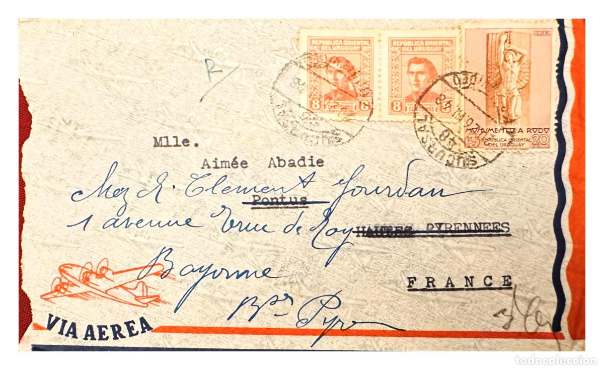 Selos: CMI) 1937. URUGUAY. ALLEGORICAL PORTRAITS AND PLANE ETCHING. SHIPPED TO FRANCE. XF