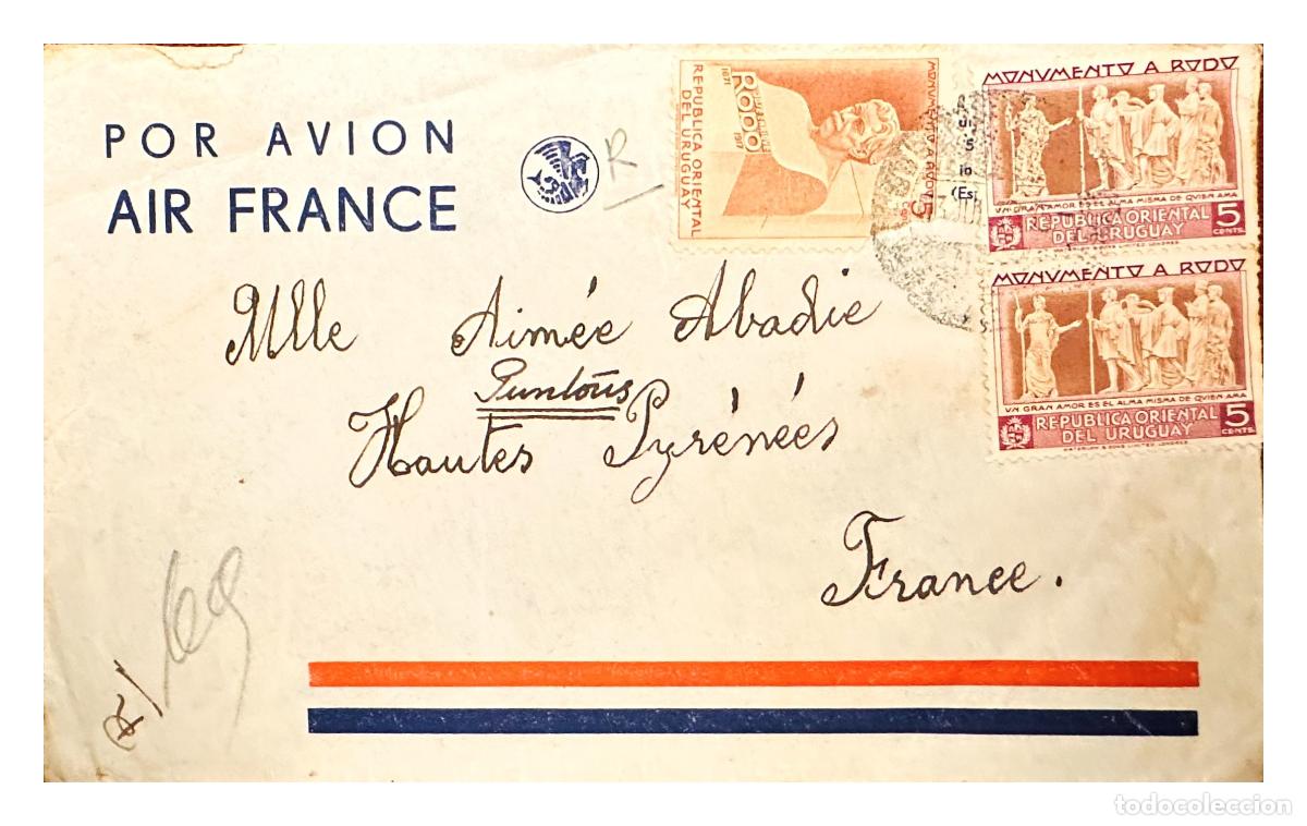 Selos: CMI) 1937. URUGUAY. RODO MONUMENT WITH CLASSICAL SCENE. SHIPPED TO FRANCE. XF