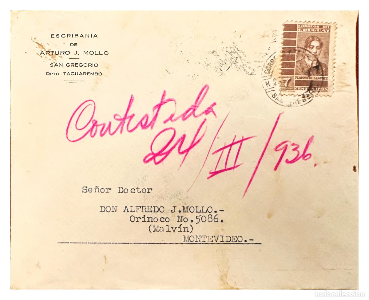Timbres: CMI) 1936. URUGUAY. SINGLE PORTRAIT OF FLORENCIO SANCHEZ. DOMESTIC MAIL. XF