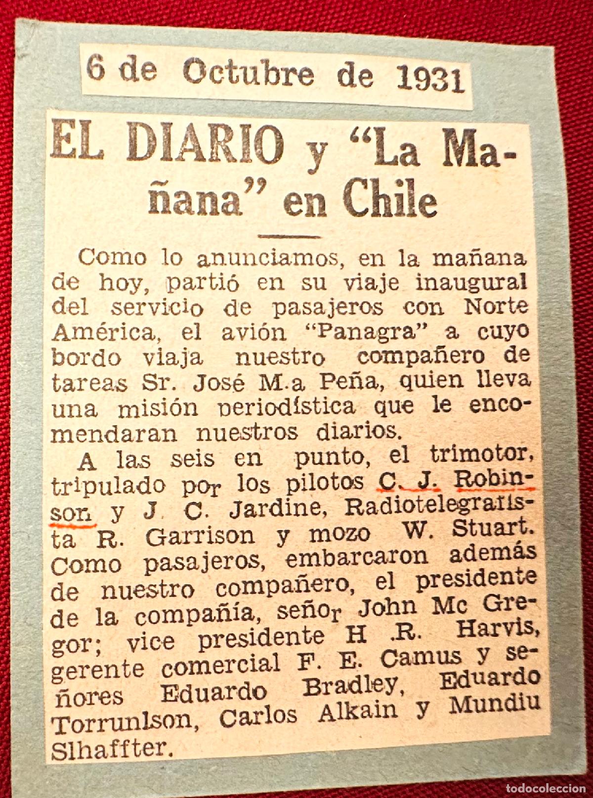 Timbres: CMI) 1931. URUGUAY. NEWSPAPER CLIPPING ABOUT AIRPLANE FLIGHT DOMESTIC MAIL XF