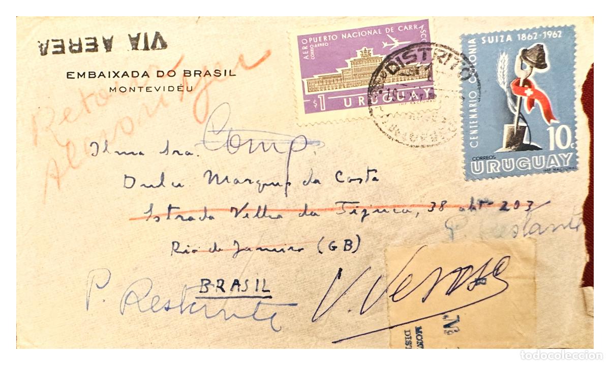 Sellos: CMI) 1962. URUGUAY. CARRASCO AND SWITZERLAND. SHIPPED TO BRAZIL. XF