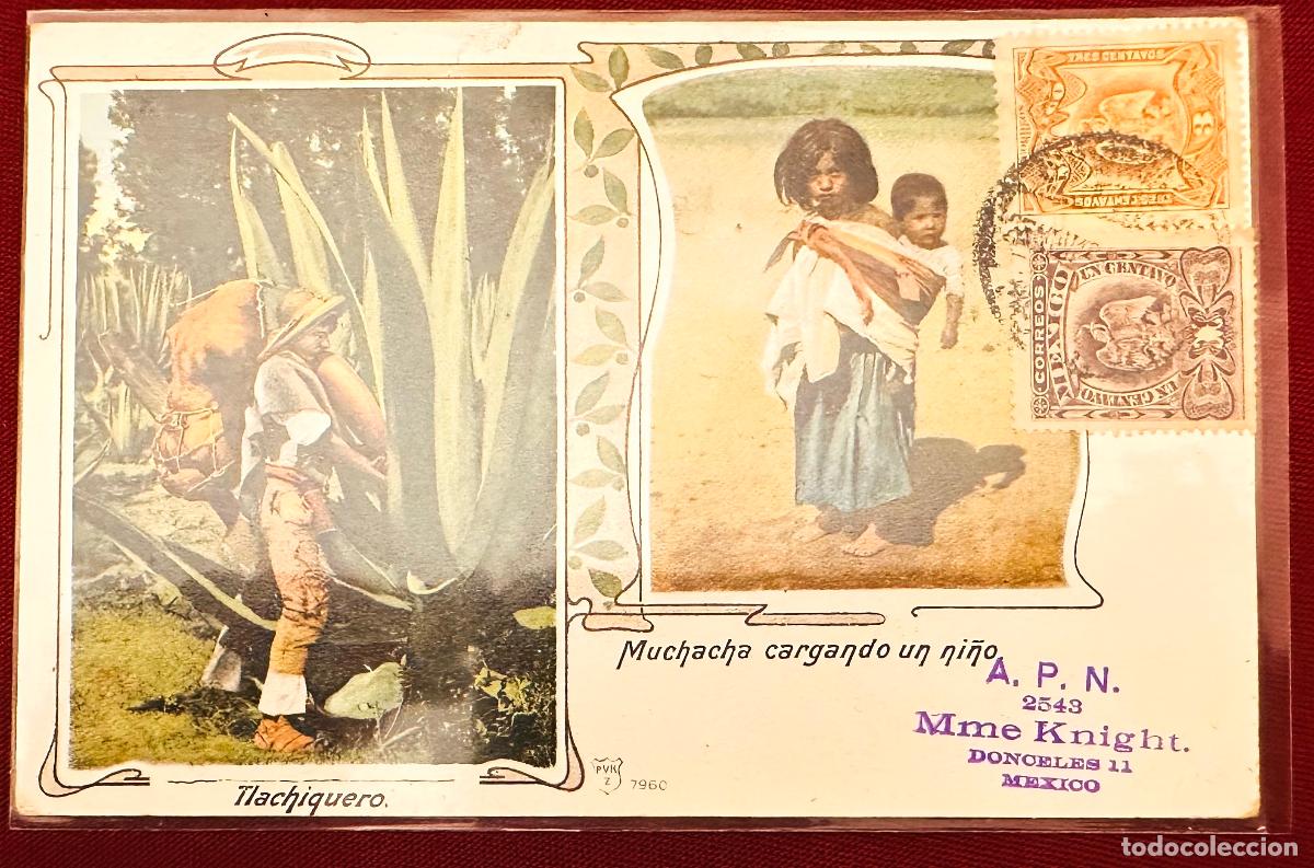 Timbres: CMI) 1910. MEXICO. POSTCARD. GIRL WITH CHILD AND PREPRINTED KING DOMESTIC XF