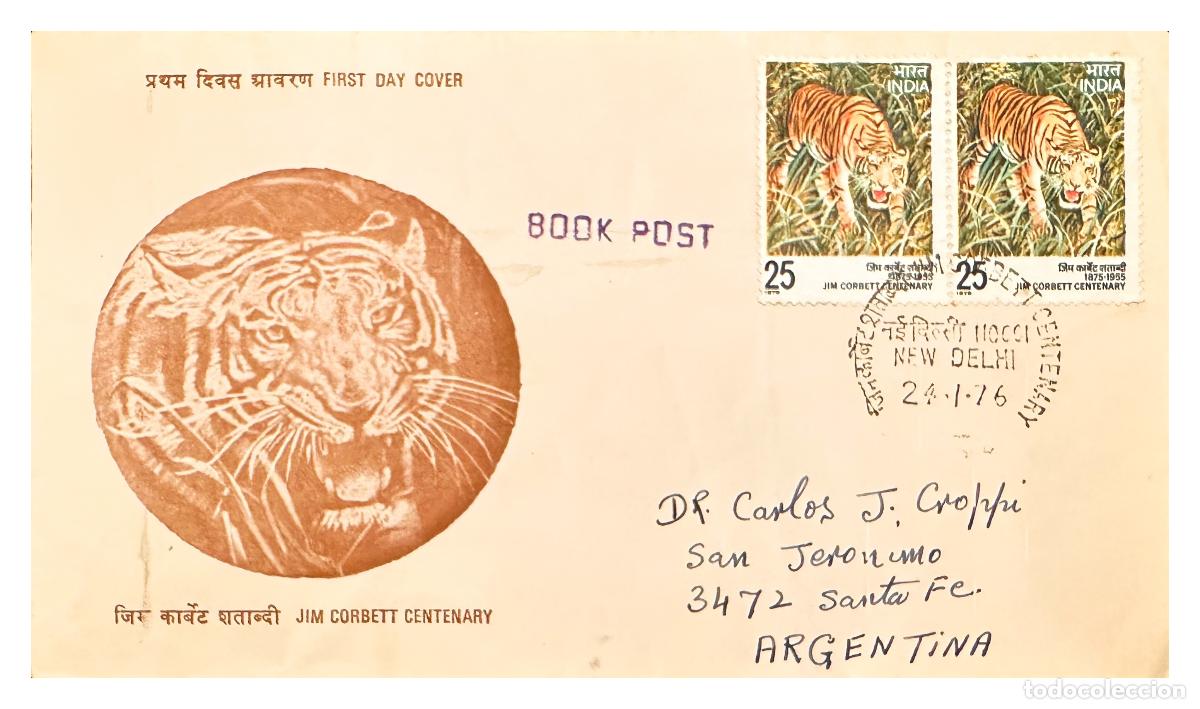 Timbres: CMI) 1976. INDIA. FDC. IMAGES OF TIGERS IN THE BRUSH SHIPPED TO ARGENTINA XF