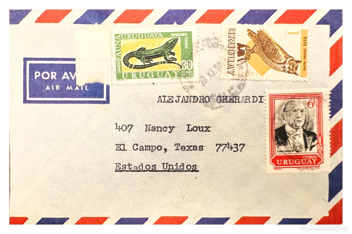 Timbres: CMI) 1970. URUGUAY. TUPINAMBIS LIZARD AND OWL BIRD SHIPPED TO THE USA XF