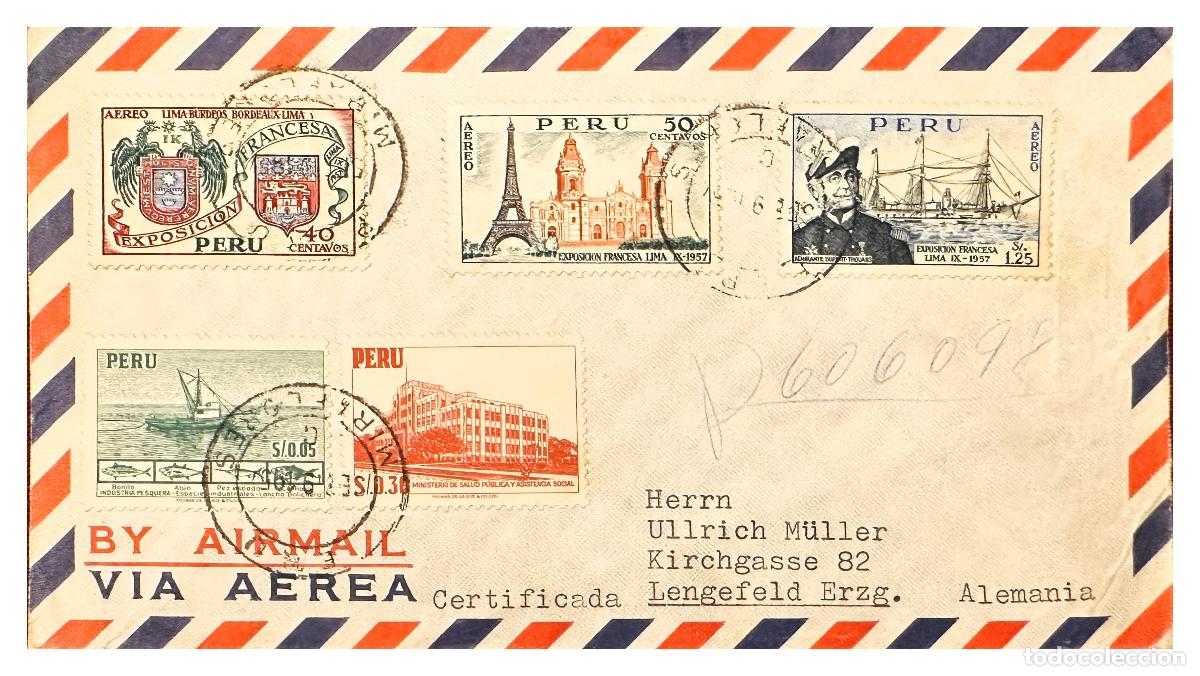 Francobolli: CMI) 1957. PERU. FRENCH EXHIBITION EIFFEL TOWER AND NAVIGATION TO GERMANY XF