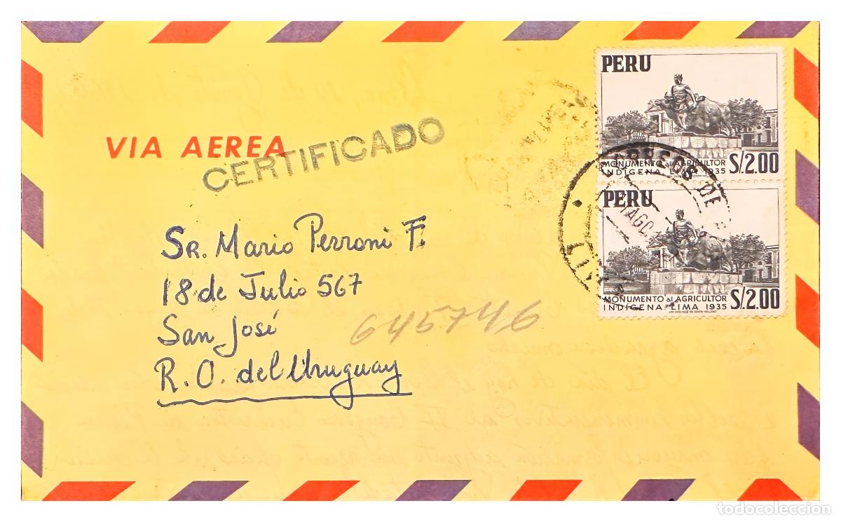 Timbres: CMI) 1935. PERU. DOUBLE ISSUE OF INDIGENOUS FARMER MONUMENT TO URUGUAY XF
