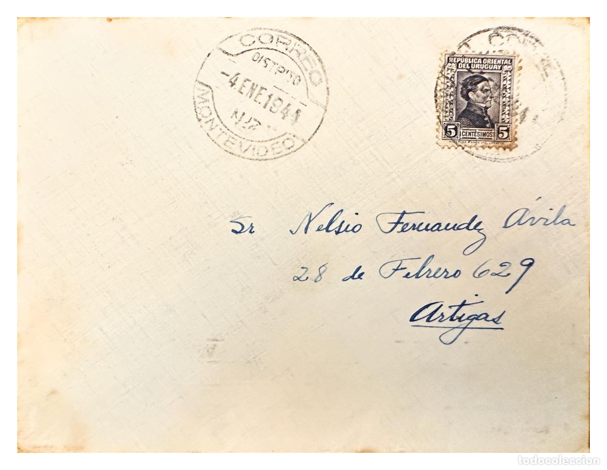 Timbres: CMI) 1945. URUGUAY. SINGLE PORTRAIT OF JOAQUIN SUAREZ IN PURPLE DOMESTIC MAIL XF