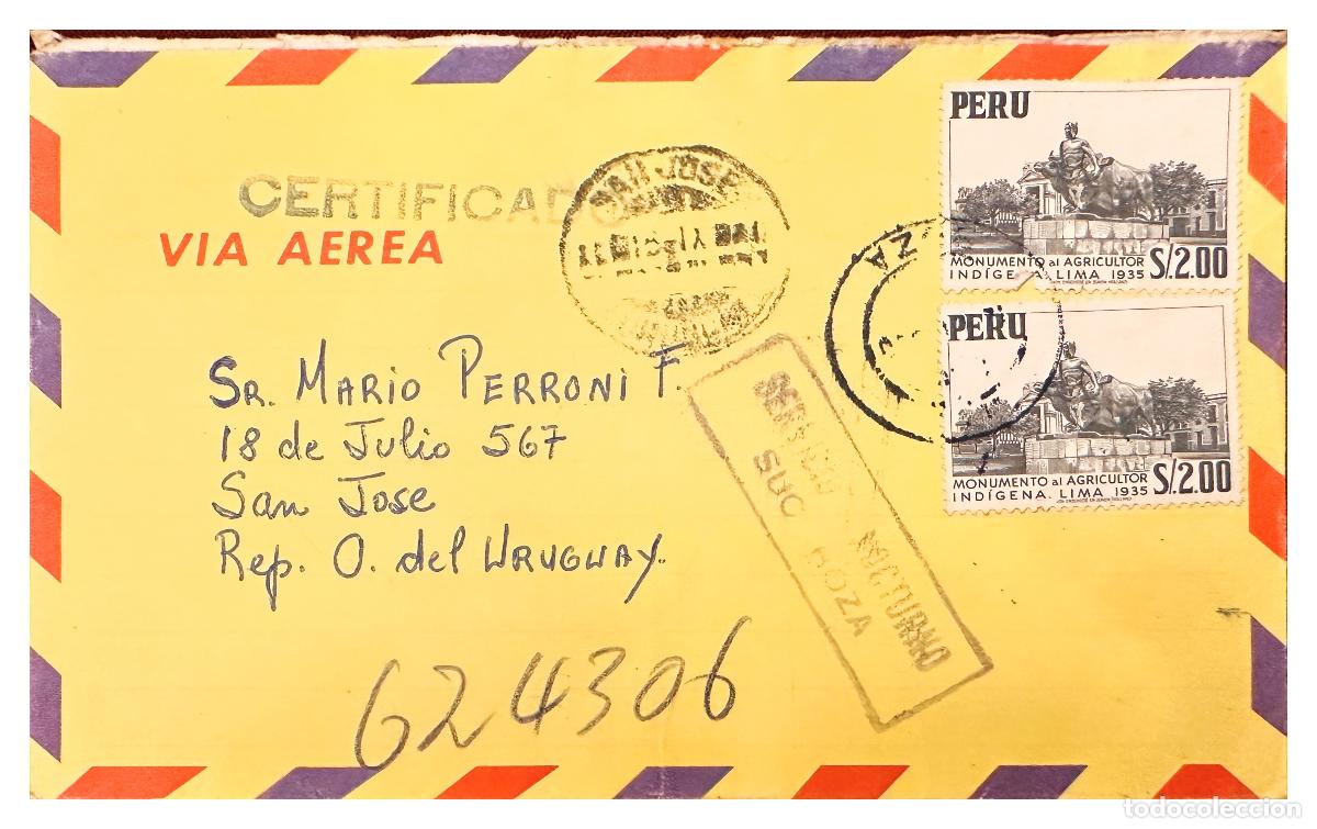 Timbres: CMI) 1935. PERU. DOUBLE ISSUE OF INDIGENOUS FARMER MONUMENT TO URUGUAY XF