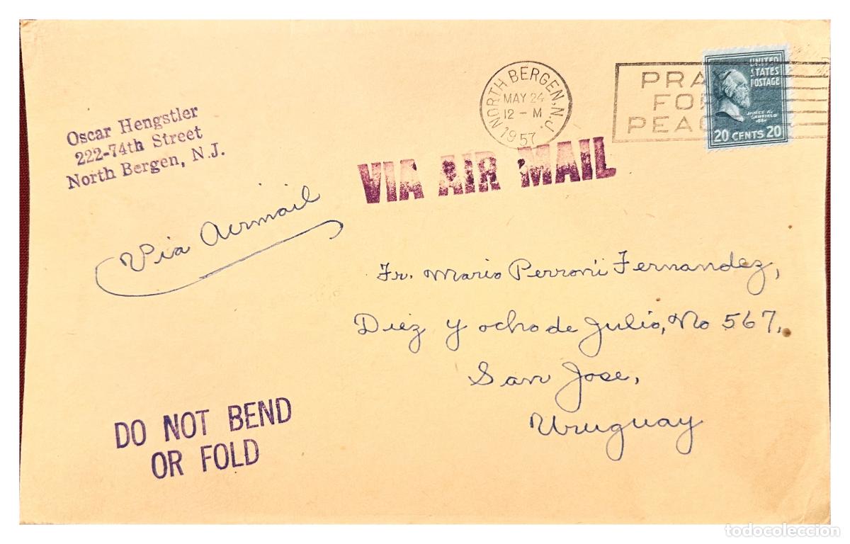 Timbres: CMI) 1957. USA. PORTRAIT OF JAMES GARFIELD IN BLUE COLOR SHIPPED TO URUGUAY XF