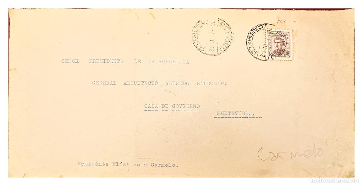 Timbres: CMI) 1942. URUGUAY. SINGLE PORTRAIT OF JOAQUIN SUAREZ IN RED DOMESTIC MAIL XF