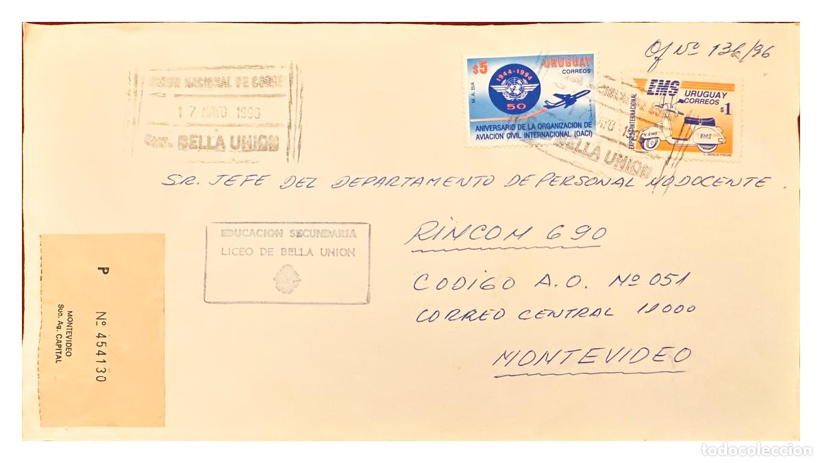 Timbres: CMI) 1996 URUGUAY CIVIL AVIATION ORGANIZATION AIRPLANE ISSUE DOMESTIC MAIL XF